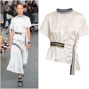 Sportmax Ivory Satin Short-Sleeve Top with Navy Trim